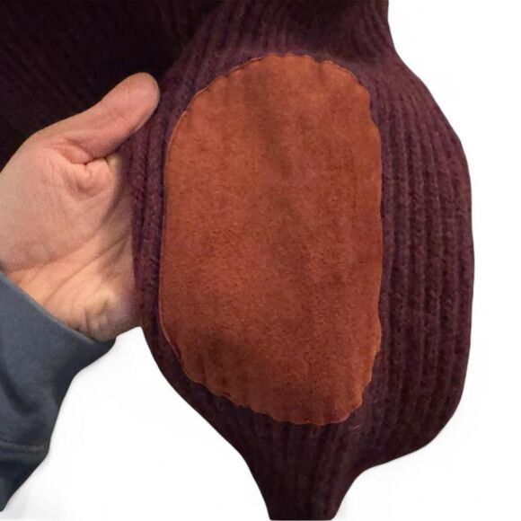 Royal Scott Shetland Wool Cardigan L Burgundy Elbow Patches Made in Hong Kong - Picture 3 of 6